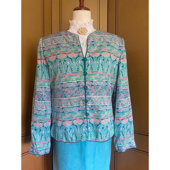 Silk jacket with Art Deco print by Adrianna Papell, size 14 - Picture 8 of 8
